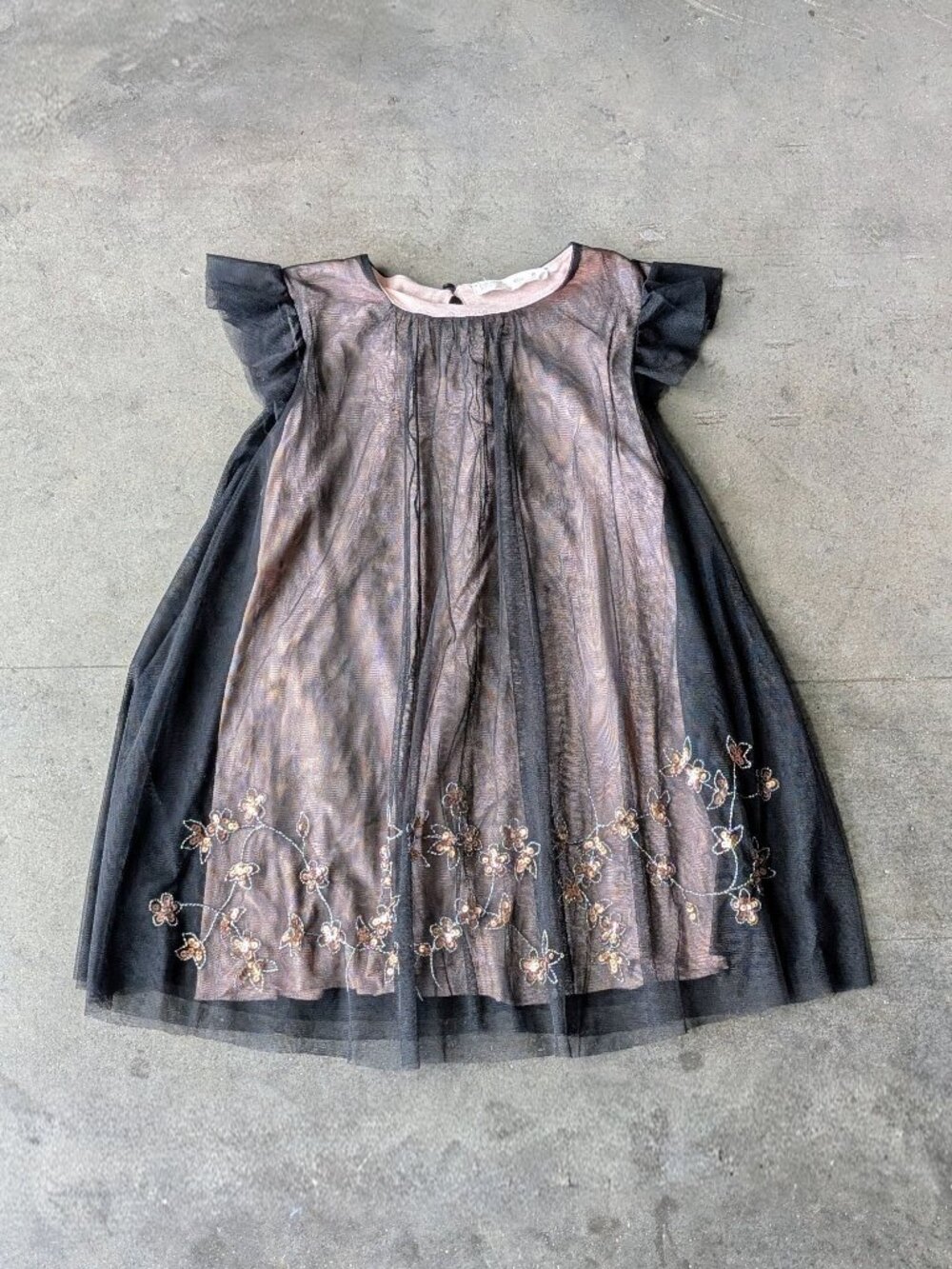 Zara Girls Fairycore Whimsigoth Black Mesh Floral Dress size 8
